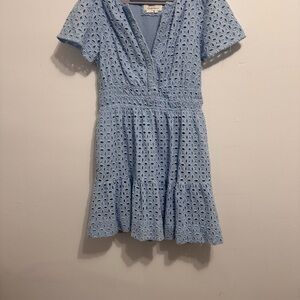 Anthropologie Somerset Light Blue Eyelet Lace V-Neck Dress